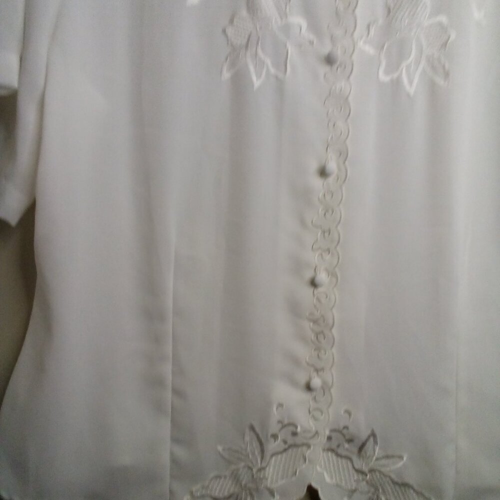 Voir Collection Blouse Women 16W 16 Vintage Embroidery Button Up Feminine Ivory - Picture 6 of 16